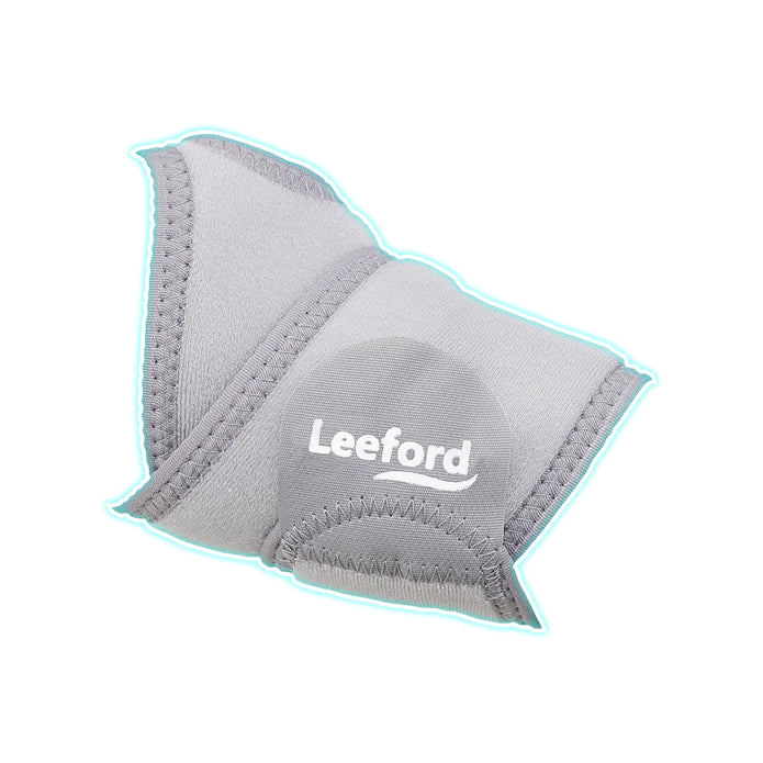gray knee brace with Leeford branding on a white background