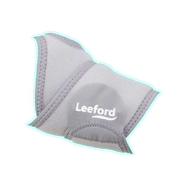 gray knee brace with Leeford branding on a white background