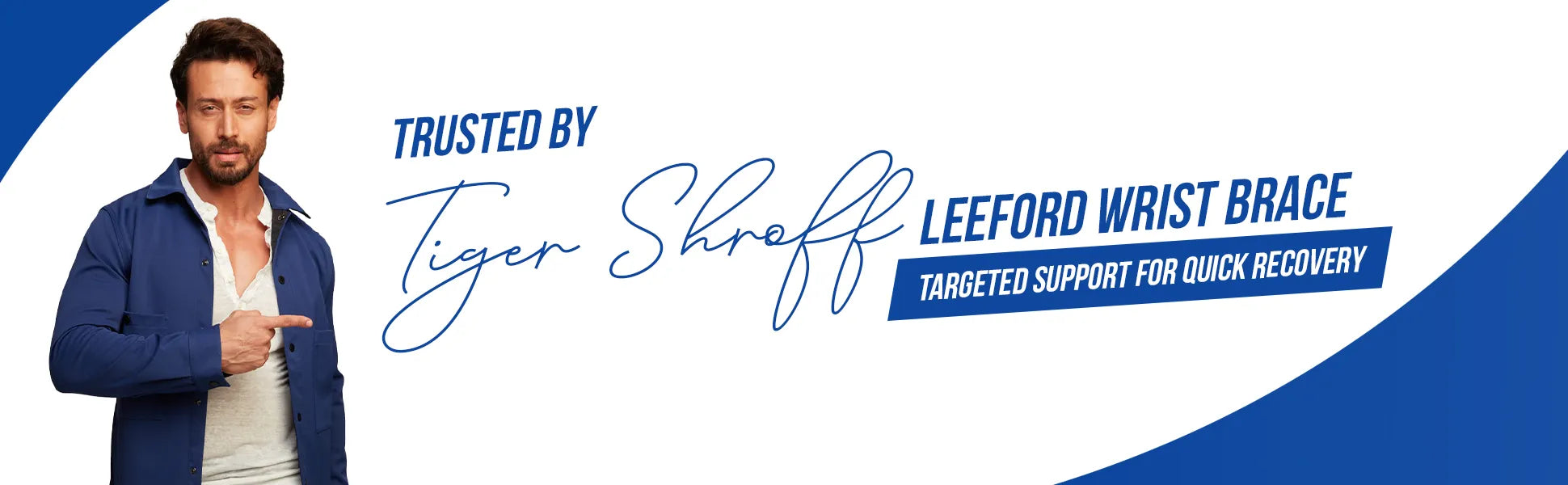 Advertisement featuring Tiger Shroff endorsing a Leeford Wrist Brace